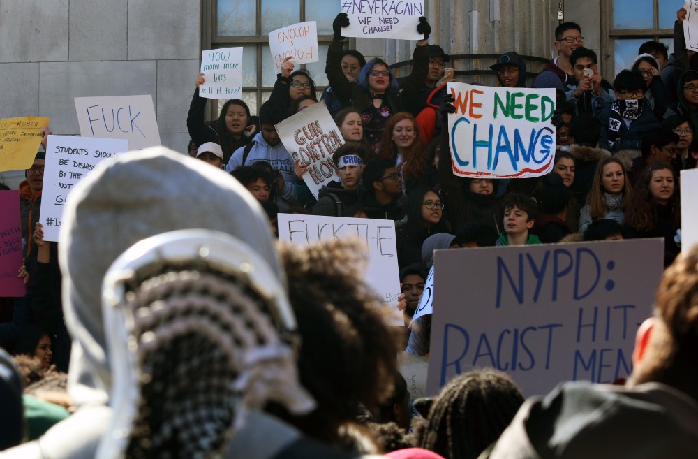 Brooklyn Tech students gather at Borough Hall in protest of gun violence in schools.